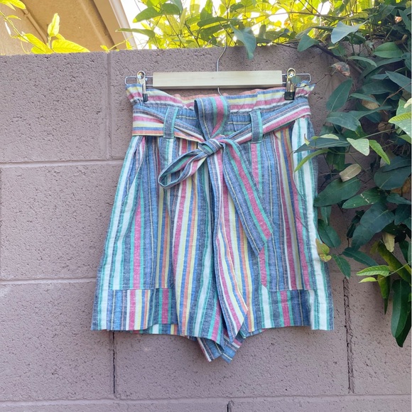 MARINE LAYER NWOT Multicolor Striped Hemp Audrey High Waisted Belted Shorts - Picture 10 of 10